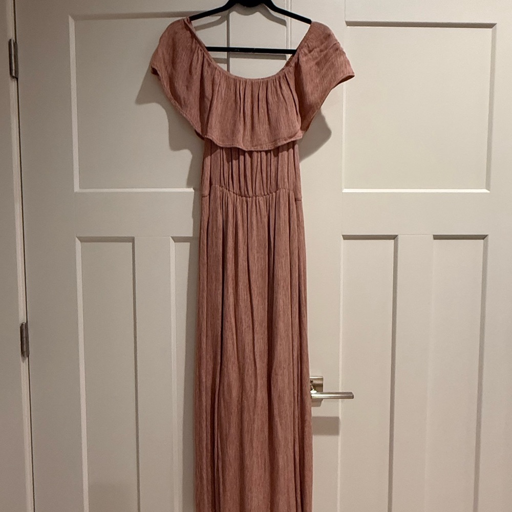 Final Touch Off-Shoulder Maxi Dress in Blush
